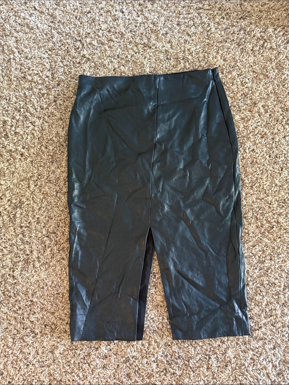 Babaton Black Faux Leather Pencil Skirt with Double Slit